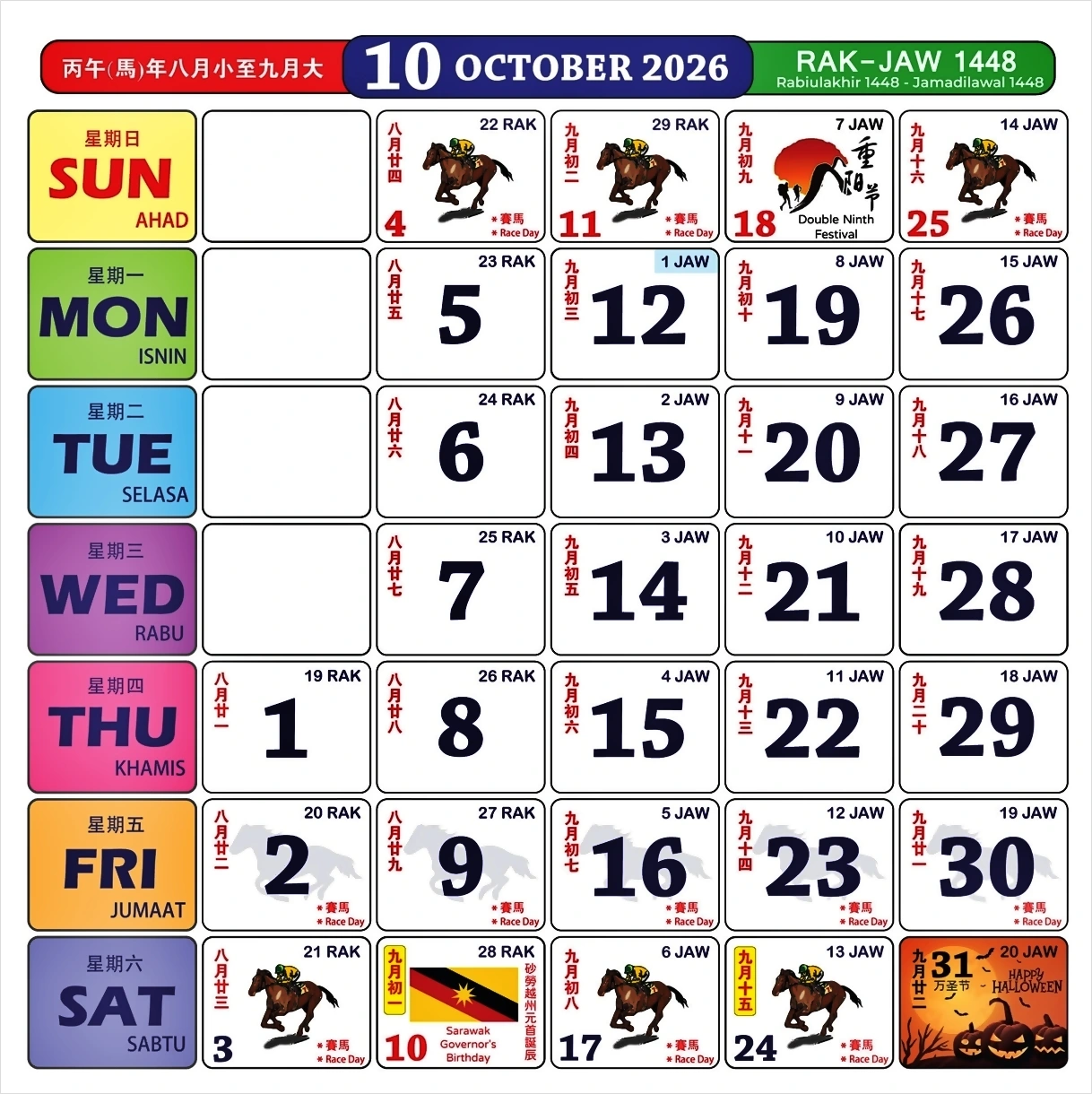 kalendar kuda 2026 oktober terkini